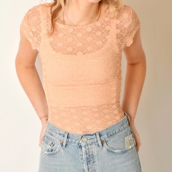 Free people Intimately Lace tee| keep it simple lace baby tee in coral - Picture 2 of 5